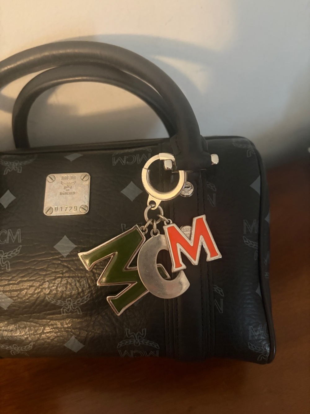 MCM Silver & Enamel Logo Keychain - Picture 4 of 5